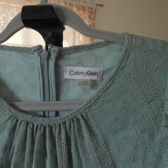 CALVIN KLEIN EYELET DRESS-WOMENS SIZE 4-GREEN-LINED-NWT! - Picture 3 of 6